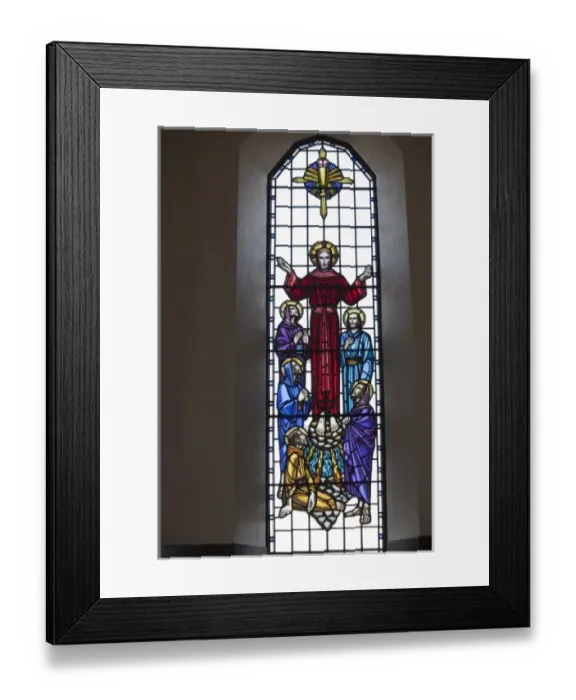 Framed Print : Christs Ascension to heaven witnessed by disciples, stained glass window, Lutheran Framed Print : Christs Ascension to heaven witnessed by disciples, stained glass window, Lutheran