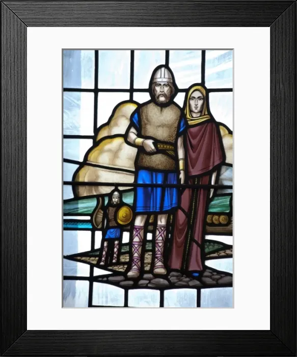 Framed Print : Leifur Erikkson and wife sailed to North America in AD1000 where she gave birth to Framed Print : Leifur Erikkson and wife sailed to North America in AD1000 where she gave birth to