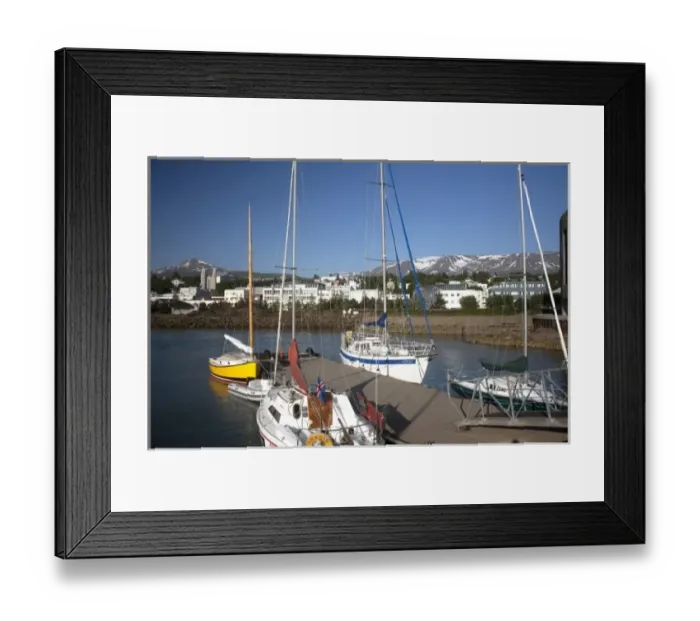 Framed Print : Sailboats docked at Akureyri in North Iceland