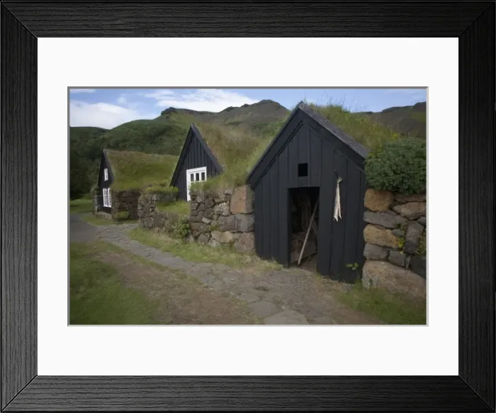 Framed Print : Sod roofed and walled storage and work shops on the grounds of the Skogar Folk Museum Framed Print : Sod roofed and walled storage and work shops on the grounds of the Skogar Folk Museum