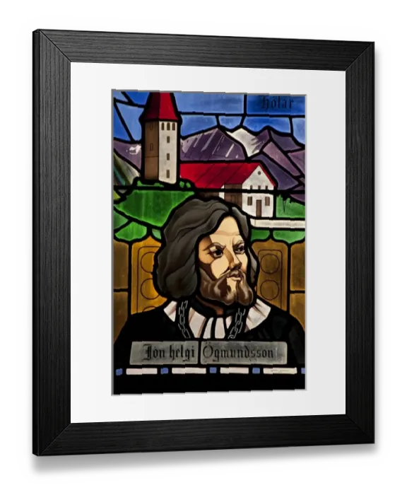 Framed Print : Window commemorating a 16th Century church martyr and bishop in the Akureyri Lutheran Church Framed Print : Window commemorating a 16th Century church martyr and bishop in the Akureyri Lutheran Church