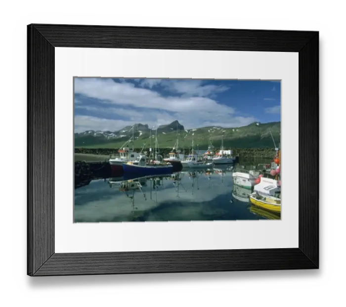 Framed Print : Iceland, Eastern Fjords, Borgarfiordur Evstri, fishing boats in harbor Framed Print : Iceland, Eastern Fjords, Borgarfiordur Evstri, fishing boats in harbor