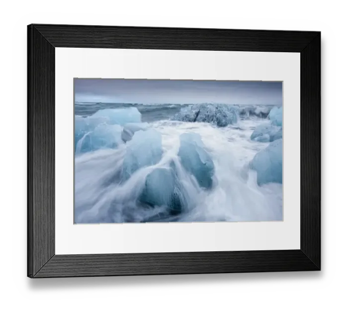 Framed Print : Iceland, Skaftafell National Park, Icebergs from Vatnajokull Glacier in waves Framed Print : Iceland, Skaftafell National Park, Icebergs from Vatnajokull Glacier in waves