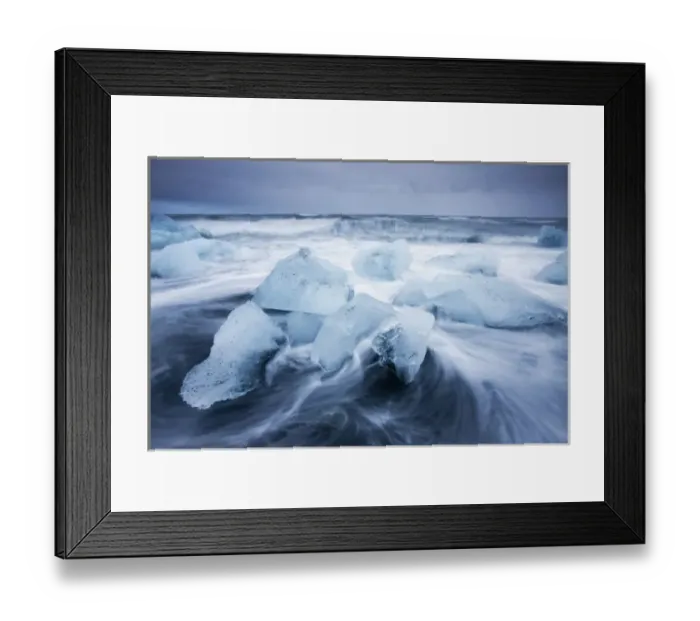 Framed Print : Iceland, Skaftafell National Park, Icebergs from Vatnajokull Glacier in waves Framed Print : Iceland, Skaftafell National Park, Icebergs from Vatnajokull Glacier in waves
