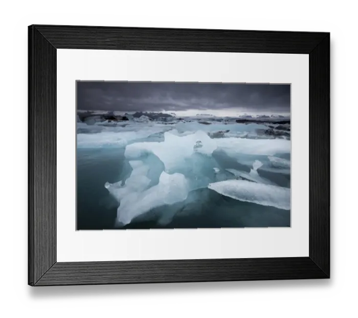 Framed Print : Iceland, Skaftafell National Park, Storm clouds loom above icebergs from Vatnajokull Framed Print : Iceland, Skaftafell National Park, Storm clouds loom above icebergs from Vatnajokull