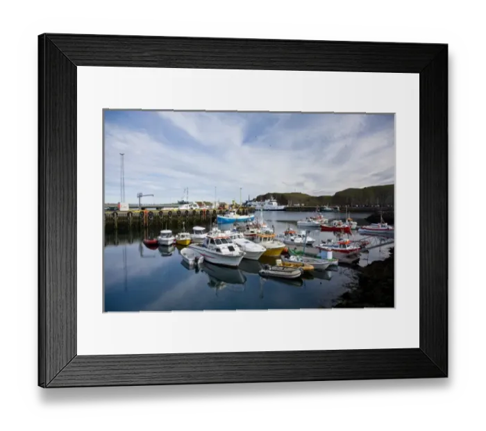 Framed Print : Boats in the harbor at Stykkisholmur on the Snaefellsness peninsula in western Iceland