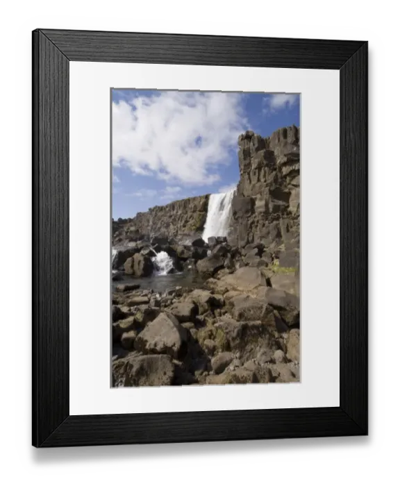Framed Print : Oxararfoss waterfall on Mid-Atlantic Rift, Thingvellir National Park, Iceland