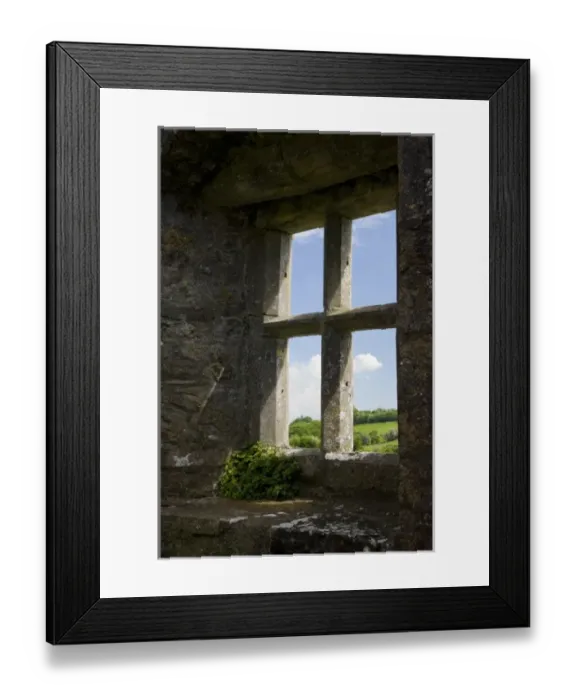 Framed Print : Ireland, Mayo, Turlough. Looking out of a stone church window to the Irish countryside Framed Print : Ireland, Mayo, Turlough. Looking out of a stone church window to the Irish countryside