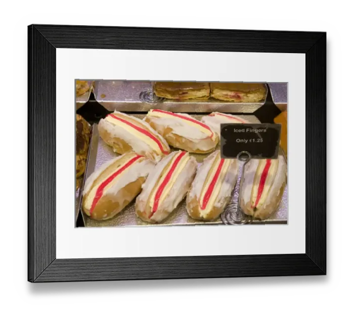 Framed Print : Ireland, Westport. Pastires for sale at the supermarket
