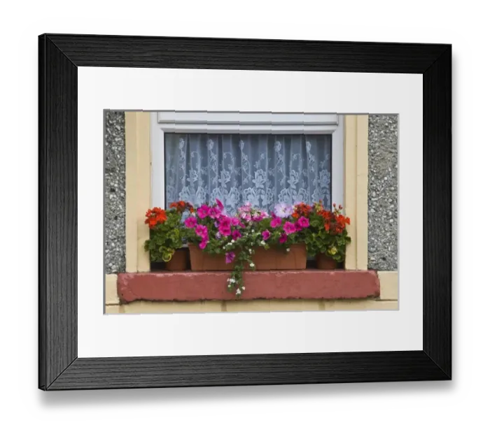 Framed Print : Ireland, County Mayo, Cong. Cottage windowbox with colorful flowers