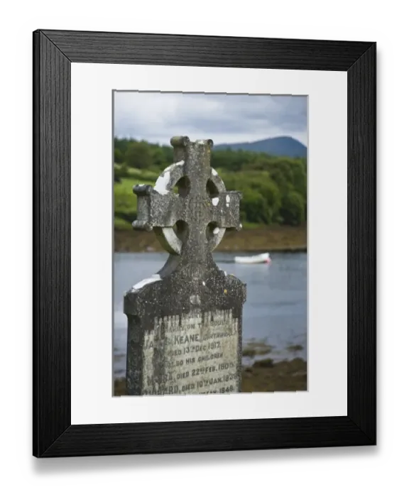 Framed Print : Ireland, Clare, Ross Abbey. Celtic Cross tombstone with Croagh Patrick mountain in the background Framed Print : Ireland, Clare, Ross Abbey. Celtic Cross tombstone with Croagh Patrick mountain in the background
