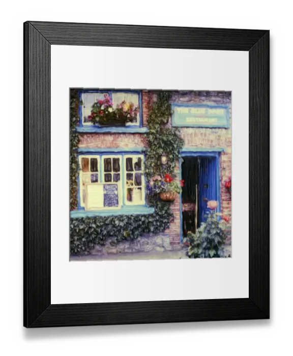 Framed Print : Europe, Ireland, Adare, Blue Door Restaurant. Window and door of restaurant Polaroid Framed Print : Europe, Ireland, Adare, Blue Door Restaurant. Window and door of restaurant Polaroid