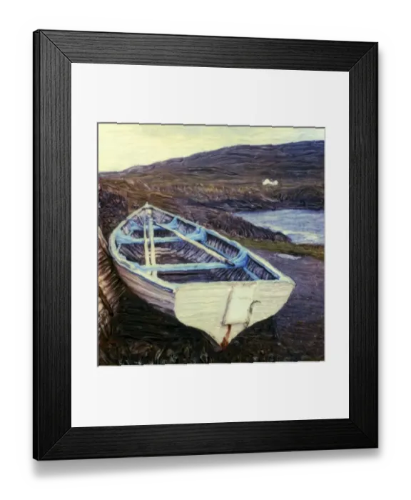 Framed Print : Europe, Ireland, near Donagel. White rowboat with blue trim by harbor. Polaroid SX70 Framed Print : Europe, Ireland, near Donagel. White rowboat with blue trim by harbor. Polaroid SX70