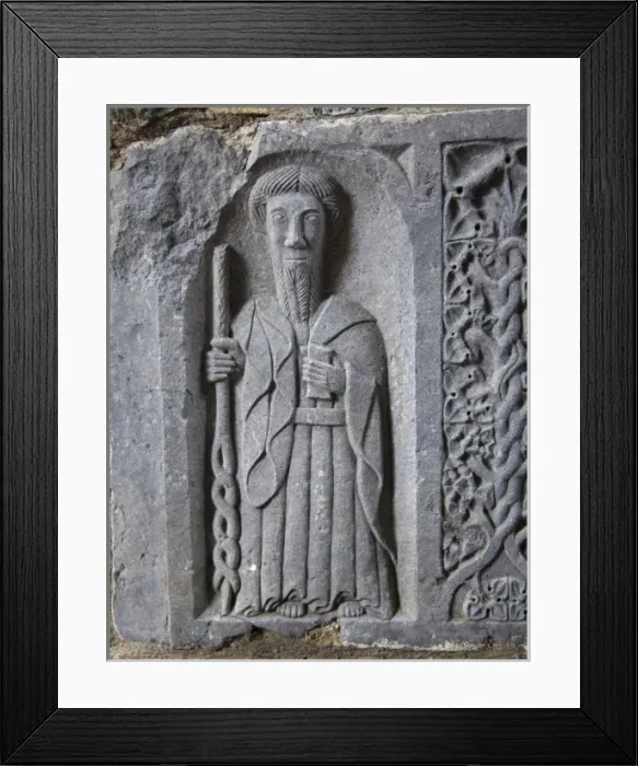 Framed Print : Medieval stone carving of a Saint at Jerpoint Abbey in Kilkenny Ireland