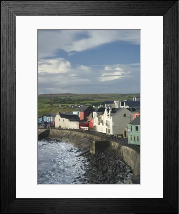 Framed Print : Lahinch, County Clare, Ireland, Town, Houses, Coastline, Breakwater, Waves Framed Print : Lahinch, County Clare, Ireland, Town, Houses, Coastline, Breakwater, Waves