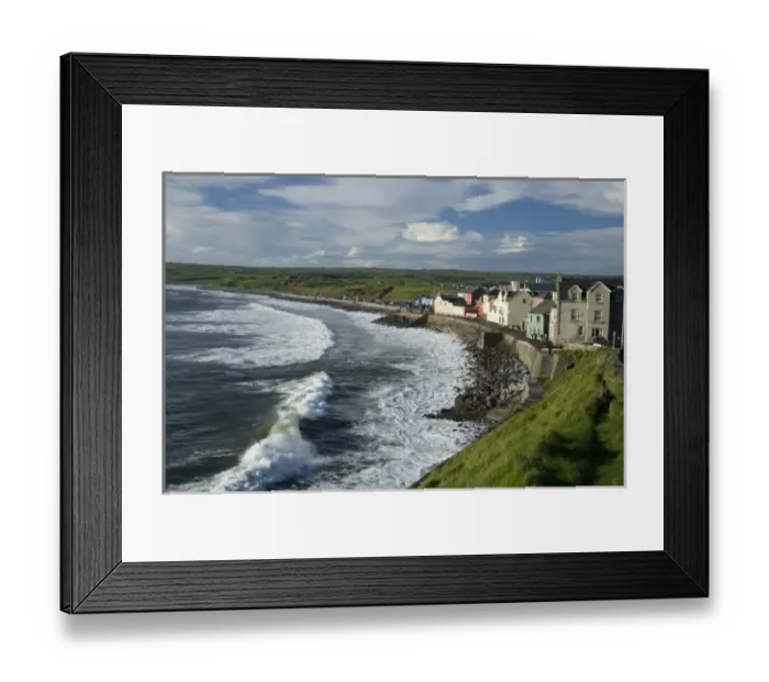 Framed Print : Lahinch, County Clare, Ireland, Town, Houses, Waves, Breakwater, Evening, Coastline Framed Print : Lahinch, County Clare, Ireland, Town, Houses, Waves, Breakwater, Evening, Coastline