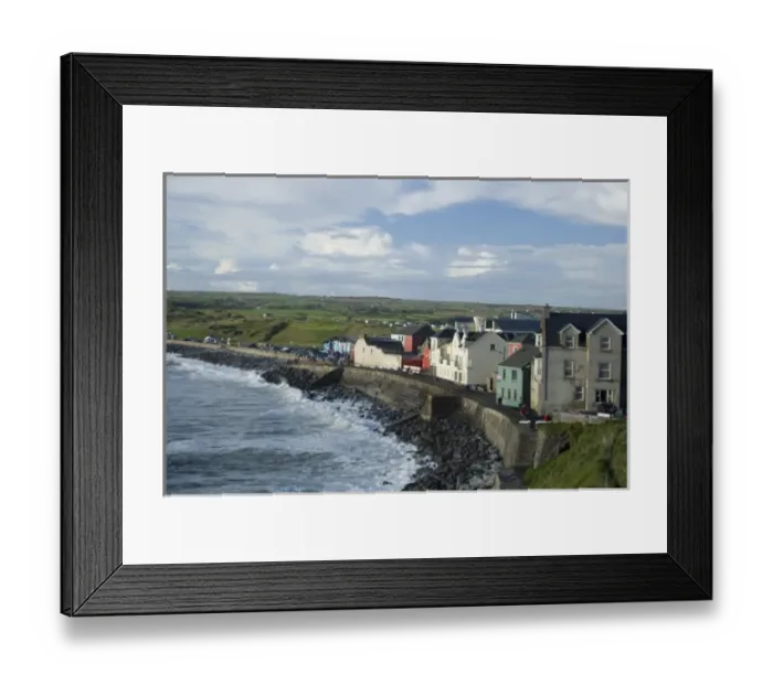 Framed Print : Lahinch, County Clare, Ireland, Town, Coastline, Waves, Breakwater, Houses Framed Print : Lahinch, County Clare, Ireland, Town, Coastline, Waves, Breakwater, Houses