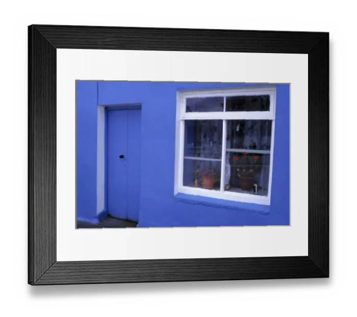 Framed Print : Europe, Ireland, RIng of Kerry. This blue house with its white-paned window is found Framed Print : Europe, Ireland, RIng of Kerry. This blue house with its white-paned window is found