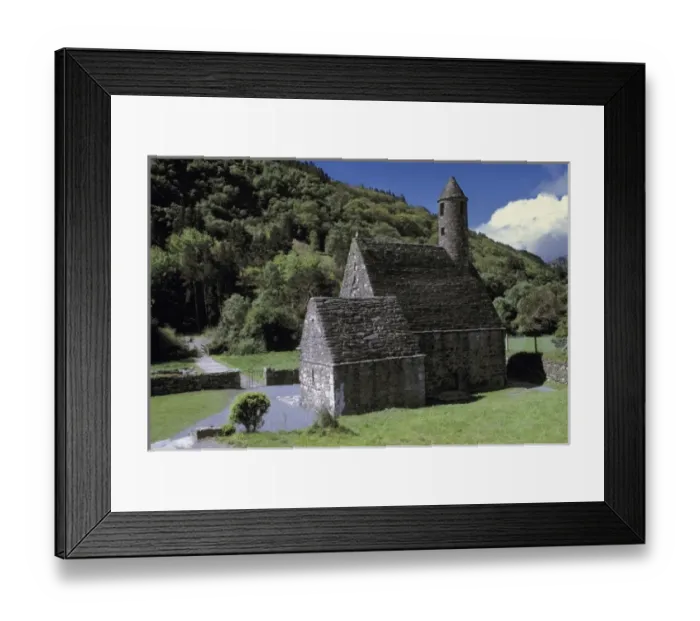 Framed Print : Europe, Ireland, Glendalough. The small, stone-cobbled Saint Kevins Church is Framed Print : Europe, Ireland, Glendalough. The small, stone-cobbled Saint Kevins Church is