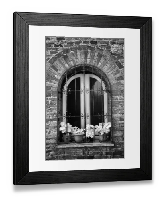 Framed Print : Infra Red Black & White view of window and flower pots, Montepulciano, Italy, Tuscany Framed Print : Infra Red Black & White view of window and flower pots, Montepulciano, Italy, Tuscany