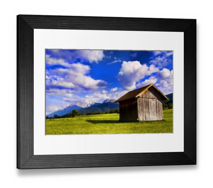 Framed Print : Old barn in farm with fabulous Dolomites mountains behind in Niederdorf Italy near Framed Print : Old barn in farm with fabulous Dolomites mountains behind in Niederdorf Italy near