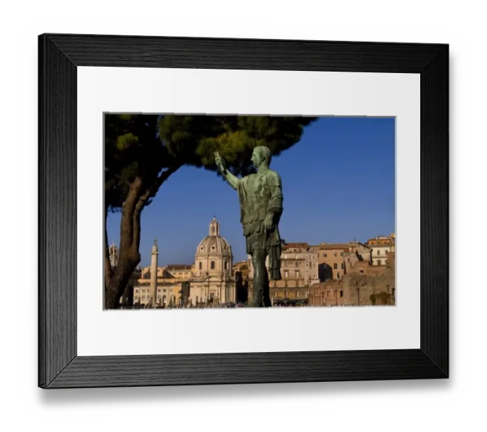Framed Print : Historical Caesar bronze statue in Roman Forum in center of Rome Roma Italy Europe Framed Print : Historical Caesar bronze statue in Roman Forum in center of Rome Roma Italy Europe