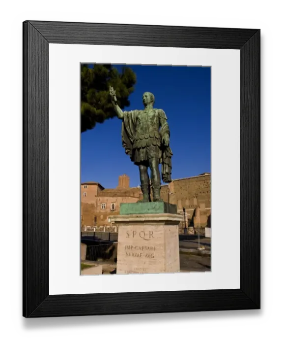 Framed Print : Historical Caesar bronze statue in Roman Forum in center of Rome Roma Italy Europe Framed Print : Historical Caesar bronze statue in Roman Forum in center of Rome Roma Italy Europe