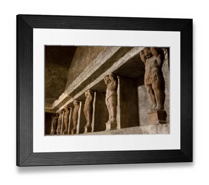 Framed Print : Italy, Campania, Pompeii. View of Telamons or sculpted columns in the tepidarium of the Forum Baths