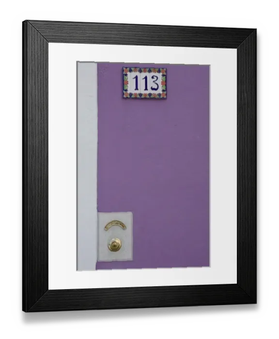 Framed Print : Italy, Burano. Purple stucco wall with white tile house number and brass doorbell button Framed Print : Italy, Burano. Purple stucco wall with white tile house number and brass doorbell button