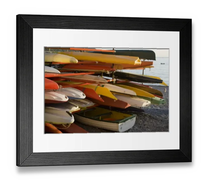 Framed Print : Italy, Camogli. Stacked kayaks for rent Framed Print : Italy, Camogli. Stacked kayaks for rent