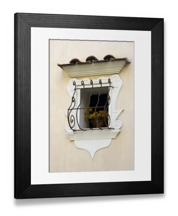 Framed Print : Italy, Positano. Flowering plant in decorative window of a home Framed Print : Italy, Positano. Flowering plant in decorative window of a home