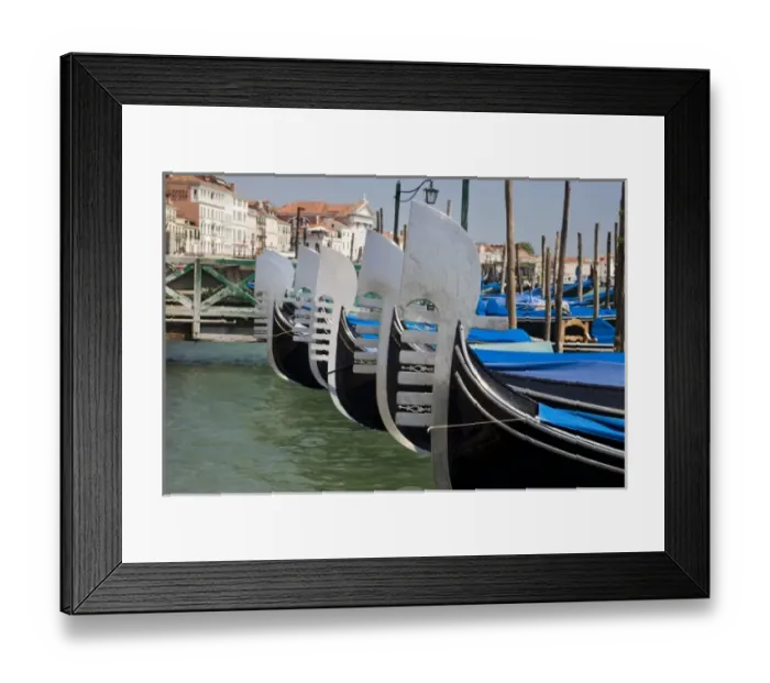 Framed Print : Italy, Venice. Prows of a row of gondolas near San Marco Square Framed Print : Italy, Venice. Prows of a row of gondolas near San Marco Square