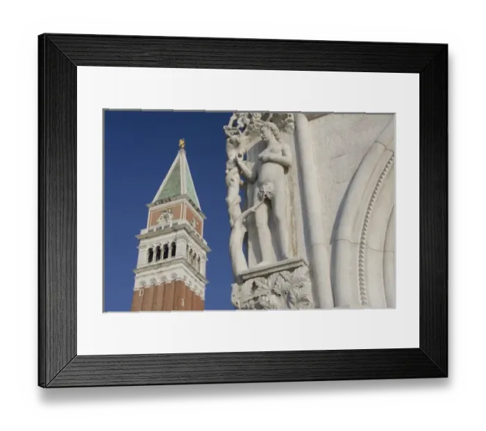 Framed Print : Italy, Venice. Corner statue of Doges Palace and Campanile Framed Print : Italy, Venice. Corner statue of Doges Palace and Campanile