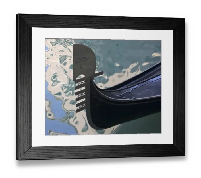 Framed Print : Italy, Venice. Close-up of ornate prow of gondola with water reflections Framed Print : Italy, Venice. Close-up of ornate prow of gondola with water reflections
