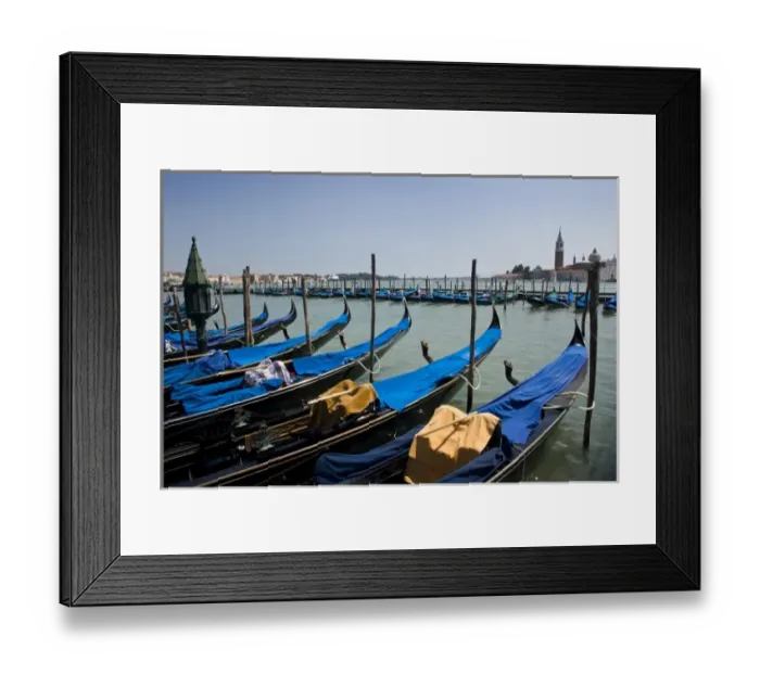 Framed Print : Italy, Venice. A row of gondolas docked near San Marco Square
