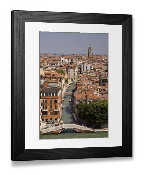 Framed Print : Italy, Venice. Aerial view looking down a Venice canal