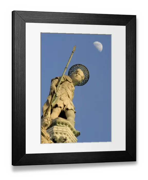 Framed Print : Italy, Venice. Statue and Moon- Basilica di San Marco. Credit as Framed Print : Italy, Venice. Statue and Moon- Basilica di San Marco. Credit as