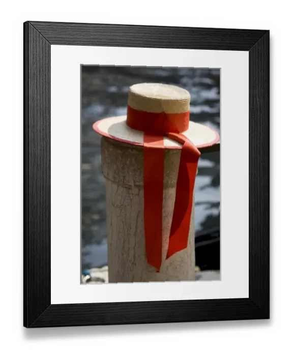 Framed Print : Italy, Venice. Close-up of colorful gondoliers hat on piling Framed Print : Italy, Venice. Close-up of colorful gondoliers hat on piling