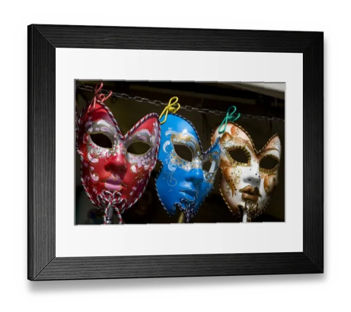 Framed Print : Italy, Venice. Display of colorful Venetian carnival masks