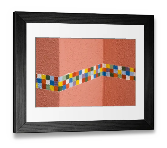 Framed Print : Italy, Burano. Decorative checkerboard border painted on a house Framed Print : Italy, Burano. Decorative checkerboard border painted on a house