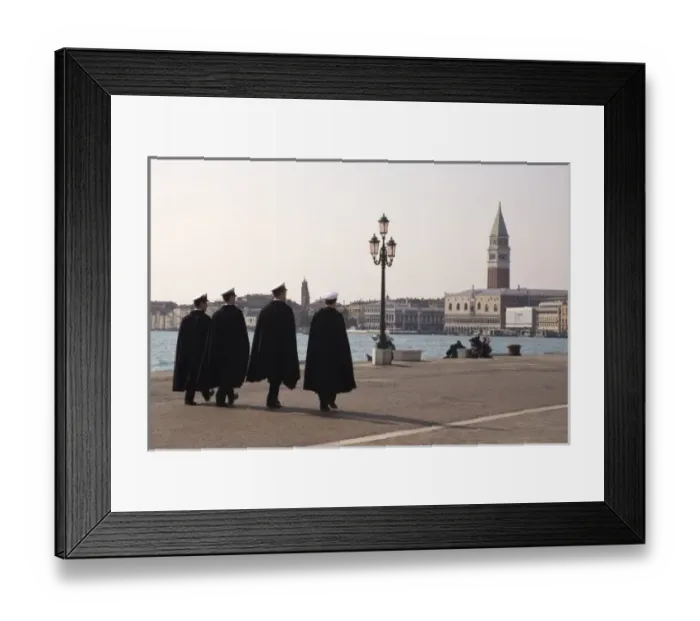 Framed Print : Italy, Venice. Four uniformed Navy men walking along the Riva degli Schiavoni promenade Framed Print : Italy, Venice. Four uniformed Navy men walking along the Riva degli Schiavoni promenade