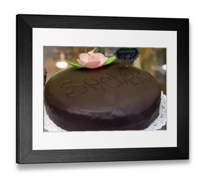Framed Print : Italy, Venice. Chocolate cake in a bakery window