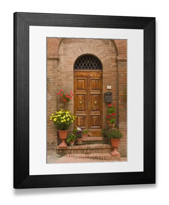 Framed Print : Europe, Italy, Tuscany, Certaldo. Elegant doorway on a brick house Framed Print : Europe, Italy, Tuscany, Certaldo. Elegant doorway on a brick house