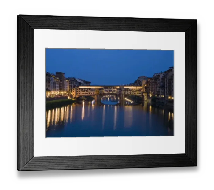 Framed Print : Italy, Florence. Twilight over the Ponte Vecchio Bridge and Arno River Framed Print : Italy, Florence. Twilight over the Ponte Vecchio Bridge and Arno River