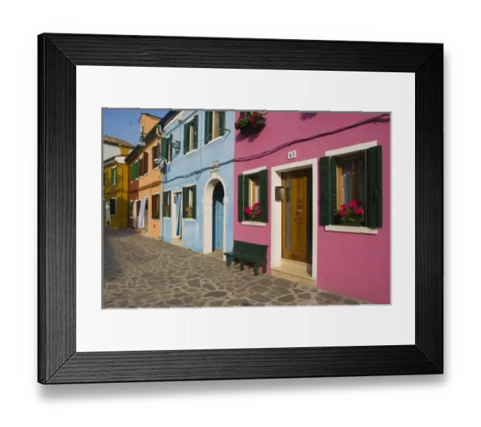 Framed Print : Italy, Venice, Burano. Multicolored houses