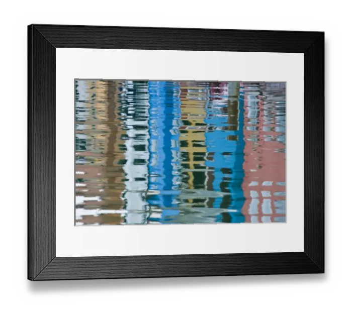 Framed Print : Italy, Venice, Burano. Multicolored houses reflected in water Framed Print : Italy, Venice, Burano. Multicolored houses reflected in water