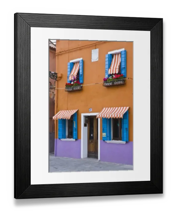 Framed Print : Italy, Venice, Burano. Multi-colored houses