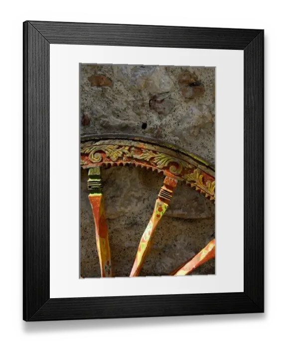 Framed Print : Europe, Italy, Sicily, Taormina. Painted wheel