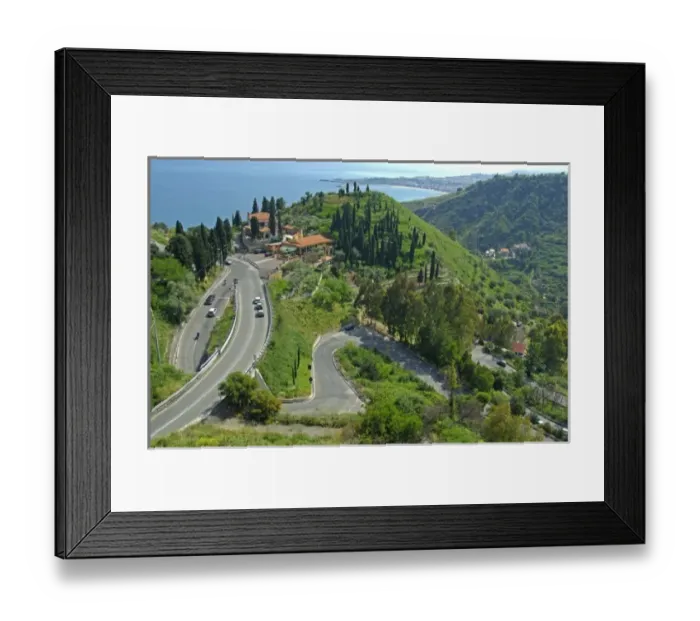 Framed Print : Europe, Italy, Sicily, Taormina. Twisty Sicilian roads