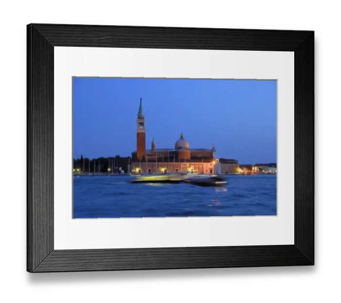 Framed Print : Europe, Italy, Venice. Water taxis blured at night. UNESCO World Heritage Site